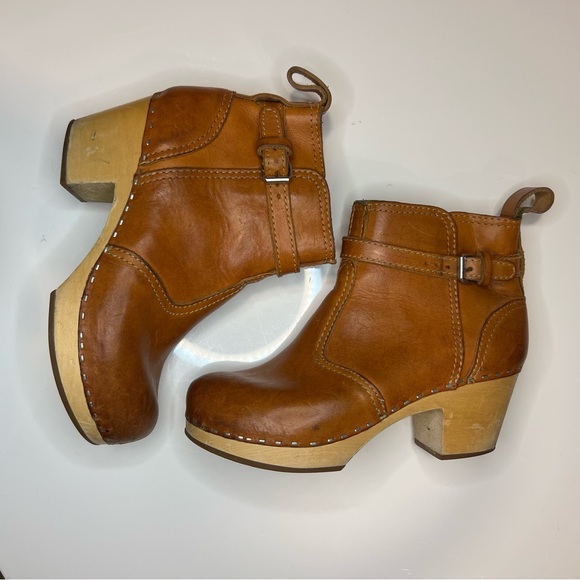 Swedish Hasbeens Toffel Wood Sole Clog Leather Ankle Boot Sz 36 - Picture 2 of 12